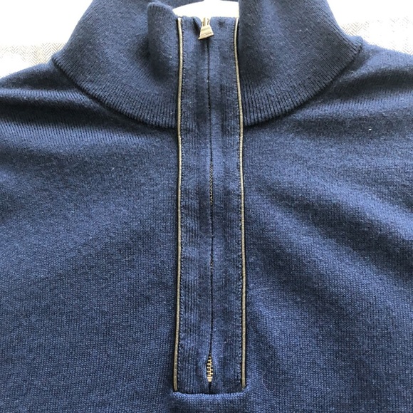 Merino wool sweater with faux leather piping and half zip - Picture 4 of 12